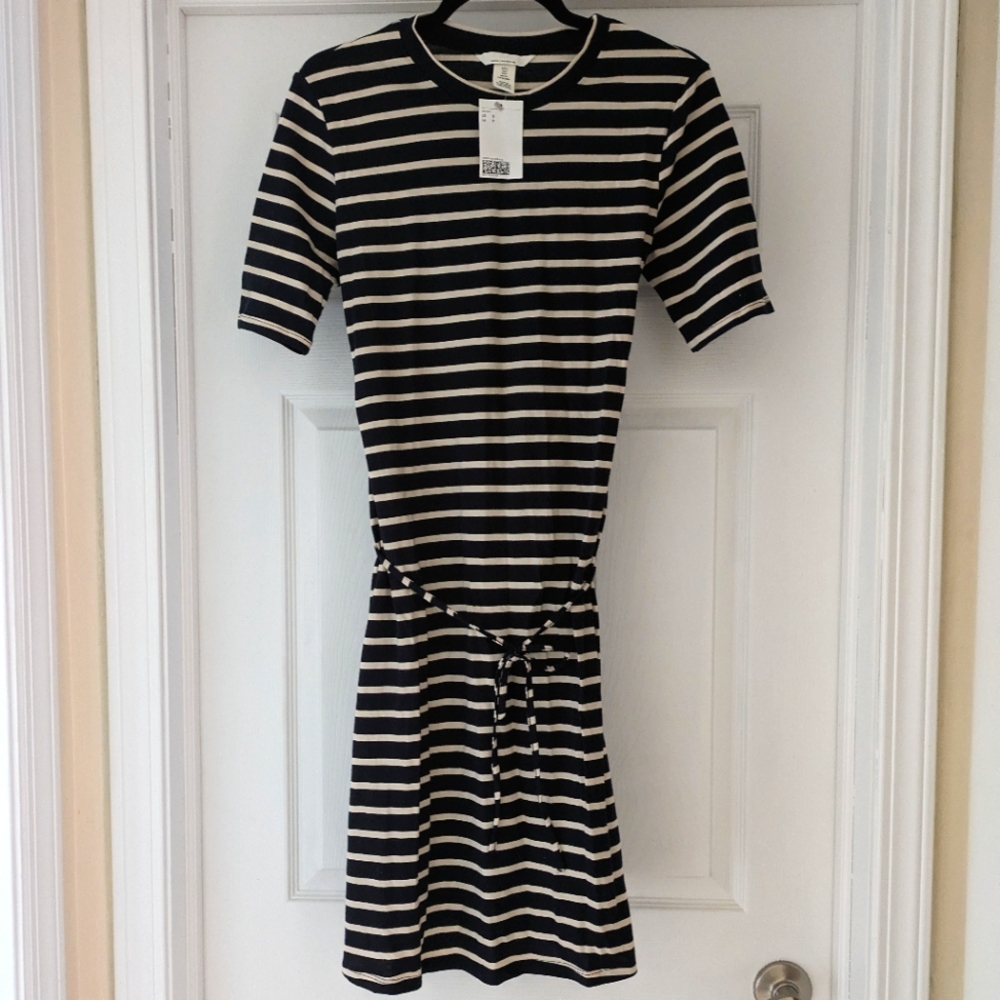 H&M MAMA Maternity Navy Blue Striped Dress